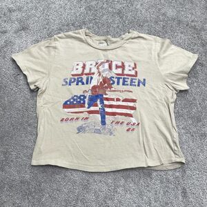 Bruce Springsteen Graphic Cropped T-Shirt Juniors Large Brown Crew Cotton Tee
